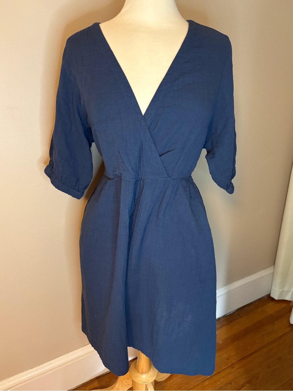 Pact Organic Cotton Faux Wrap Dress Gray/Blue XL